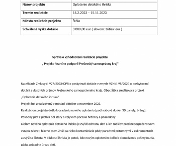 Aktuality / Oplotenie detského ihriska ,, Projekt je podporený z rozpočtu PSK - foto