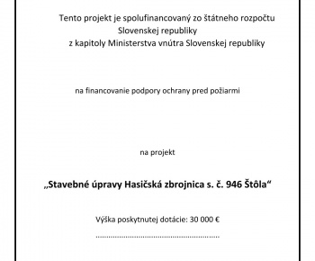 Aktuality / Dotácia na stavebné úpravy Hasičská zbrojnica 30 000 eur - foto