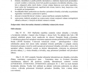 Aktuality / Mimoriadne núdzové opatrenia spojené s nákazou slintačky a krívačky zvierat na Slovensku. - foto