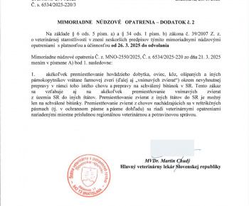 Aktuality / Mimoriadne núdzové opatrenia spojené s nákazou slintačky a krívačky zvierat na Slovensku. - foto