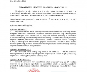 Aktuality / Mimoriadne núdzové opatrenia spojené s nákazou slintačky a krívačky zvierat na Slovensku. - foto