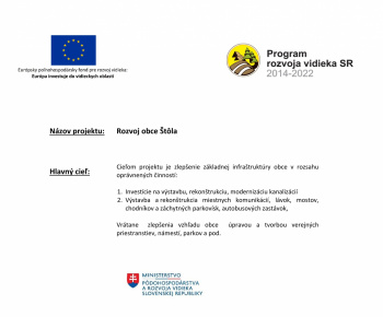Aktuality / Dotácia z PPA v sume 500 000,- Eur na dobudovanie splaškovej kanalizácie,  rekonštrukcia miestnej komunikácie a  na zelenú infraštruktúru. - foto