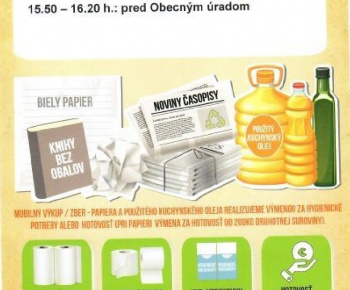 Aktuality / Spoločnosť Brantner Poprad oznamuje občanom, že dňa 03.06.2025 (utorok) sa uskutoční v našej obci výkup papiera a jedlého oleja od 15.50 do 16.20 hod pred obecným úradom. - foto