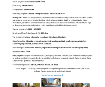 Projekty obce / Program rozvoja vidieka SR 2014-2020 - Rekonštrukcia miestnej komunikácie v obci Štôla - foto