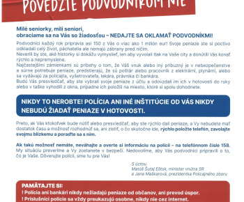 Aktuality / Preventívne opatrenia na ochranu seniorov pred možnými podvodnými konaniami  - foto