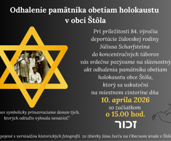 Aktuality / Odhalenie pamätníka obetiam holokaustu dňa 10. apríla 2026 o 15.00 hod. na miestnom cintoríne hod. - foto