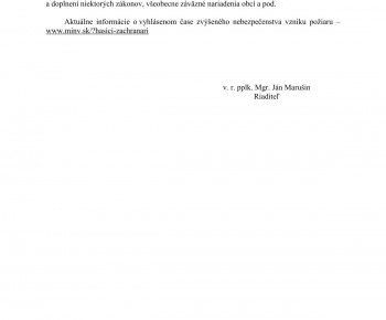 Aktuality / Vyhlásenie času zvýšeného nebezpečenstva vzniku požiaru od 04.05.2026 do odvolania - foto
