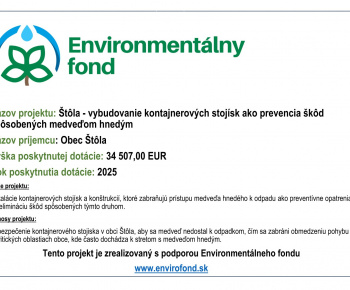 Projekty obce / Názov projektu: Štôla - vybudovanie kontajnerových stojísk ako prevencia škôd spôsobených medveďom hnedým - foto