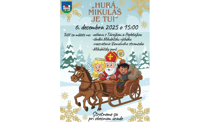 Obec Štôla srdečne pozýva deti aj rodičov na stretnutie s Mikulášom, ktoré sa uskutoční dňa 06.12.2025 o 15,00 hod pri obecnom úrade