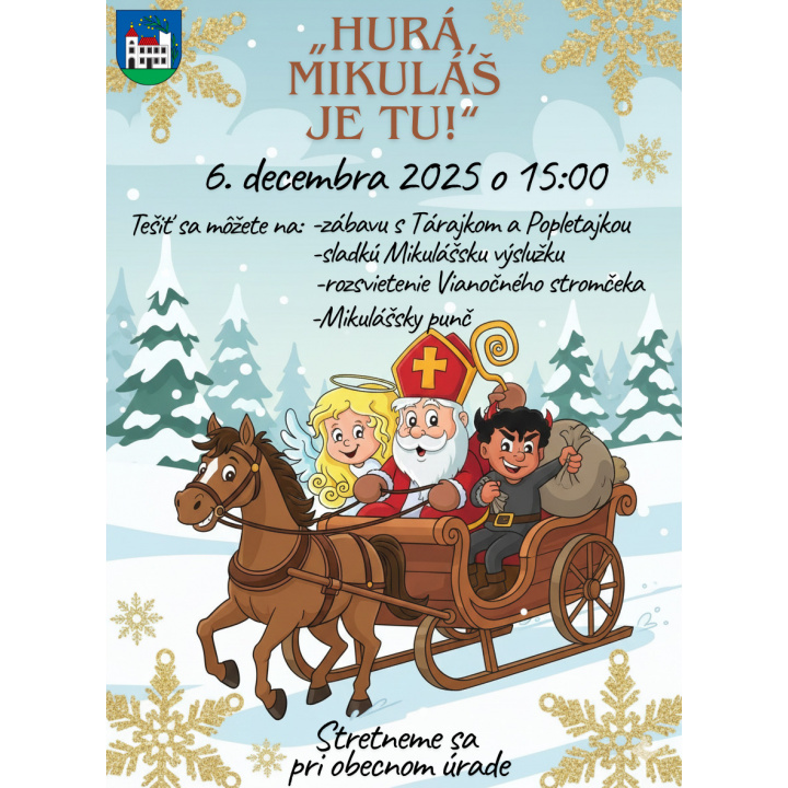 Obec Štôla srdečne pozýva deti aj rodičov na stretnutie s Mikulášom, ktoré sa uskutoční dňa 06.12.2025 o 15,00 hod pri obecnom úrade