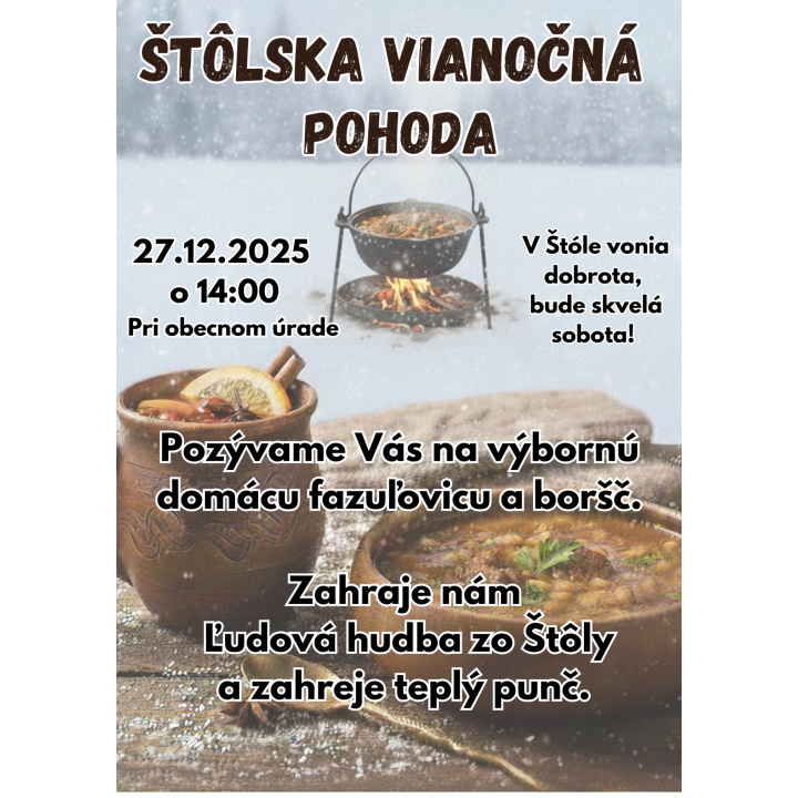 Štôlska vianočná pohoda dňa 27.12.2025 o 14.00 hod pri obecnom úrade